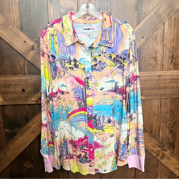Wrangler x Barbie Cowgirl Limited Collaboration Illustrated Western Shirt Sz XL - Picture 4 of 10